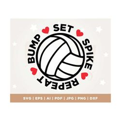 Volleyball Cricut, Volleyball cut file, Bump Set Spike Repeat svg, Volleyball dxf, eps, Cut File, Cricut, Png, Svg, subl