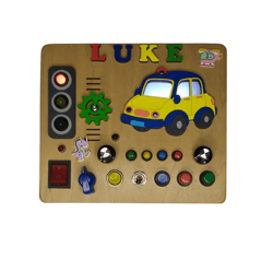 Personalized Busy Board CAR With Lights, 12 English Children's Melodies, Car Sounds, Various Switches,  LEDs.