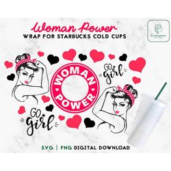 Rosie the Riveter 24oz Venti Cold Cup, Woman Power SVG Cold Cup 24oz Svg, Girl Power Full Wrap Cut File Digital Download