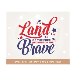 Land of the Free Because of the Brave SVG, 4th of July, Memorials Day, Veterans, Patriotic svg, American Flag, silhouett