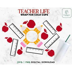 Teacher Fuel 24oz Venti Cold Cup Svg, Teach Love Inspire Cold Cup SVG, Pre Sized Full Wrap 24oz Venti Cold Cups SVG Digi
