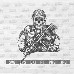 Soldier Skull svg | Military Dad Clipart | Veteran Gift Idea | Combat Weapon Stencil | War Zone Gear Cut File | Bullet V