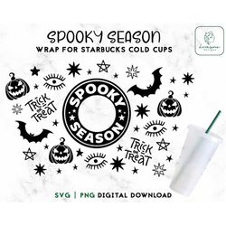 Spooky Season Cold Cup Svg - Spooky Vibes 24oz Venti Cold Cup SVG - Halloween Wrap Svg - Digital Download