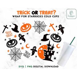 Halloween Cold Cup Svg - Trick or treat 24oz Cup SVG - Scary Halloween Wrap 24oz Venti Cold Cup - Digital Download