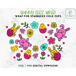 Easter Bunny Full Wrap 24oz Venti Cold Cup Svg - Easter Eggs SVG Cold Cup 24oz, Easter SVG Files for Cricut - Digital Do