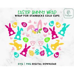 Easter Bunny SVG 24oz Venti Cold Cup - Easter Eggs Cold Cup SVG, Bunny Ears svg File Full Wrap 24oz SVG - Digital Downlo