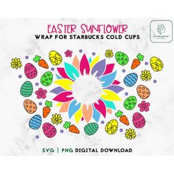 Sunflower Easter 24oz Venti Cold Cup Svg - Easter Eggs Cold Cup SVG, Happy Easter Full Wrap 24oz SVG - Digital Download