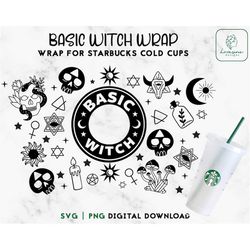 Basic Witch Wrap 24oz Venti Cold CupSVG - Magic Tarot Occult Cold Cup SVG - Witches Svg Full Wrap for Venti Cold Cups -
