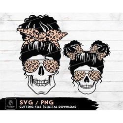 Curly Messy Bun Skull SVG Design, Mom Life Kid Life SVG Files for Cricut - Afro Mom Skull SVG - Mom Kud Skull Svg Cut Fi