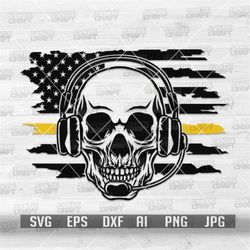 US Dispatcher Skull svg | First Responder Clipart | 911 Emergency Stencil | Reecue Cutfile | EMT Shirt png | Yellow Thin
