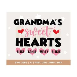 Grandma's Sweet Hearts SVG PNG DXF Cut Files, Personalized Valentine's Day Shirt, Grammy, Mimi, Heart Svg, Love, Svg for