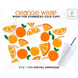 Orange SVG 24oz Venti Cold Cup Svg, Summer Svg Cold Cup 24oz, Orange Fruit SVG Full Wrap, Svg Png, Digital Download