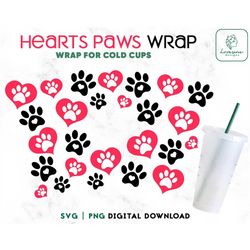 Paw Print SVG 24oz Venti Cold Cup Svg, Puppy Paw Love SVG Cold Cup Svg, Dog Mom Full Wrap, Svg Png, Cut File Digital Dow