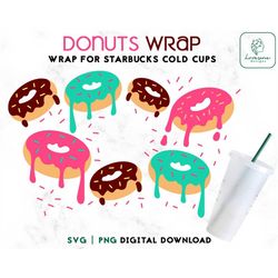 Donut Dripping SVG 24oz Venti Cold Cup, Layered Donut svg Cold Cup 24oz, Donut Sprinkles Full Wrap Svg Png Instant Downl