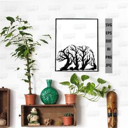 Bear Wall Art Tree Branches svg | Wild Life Shirt png | Animal Abstract Twigs Stencil | Geometric Pattern | Artwork Clip