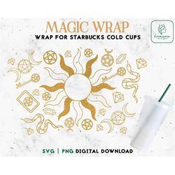 Magic 24oz Venti Cold Cup SVG - Magic Tarot Occult Cold Cup SVG - Basic Witch SVG Full Wrap for 24oz Venti Cold Cups - D