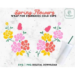 Flowers Full Wrap For 24oz Venti Cold Cup Svg - Cold Cup Svg, Roses SVG, Flowers Svg Png - Digital Download