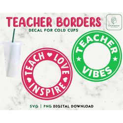 Teacher Fuel 24oz Venti Cold Cup Svg, Teach Love Inspire Cold Cup SVG, Best Teacher Ever Personalized Cup SVG Digital Do