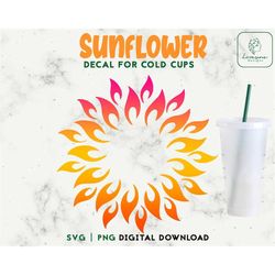 Sunflower 24oz Venti Cold Cup SVG, Sun SVG Cold Cup, Personalized Cup for 24oz Venti Cold Cups, Sunflower Svg PNG Cut Fi