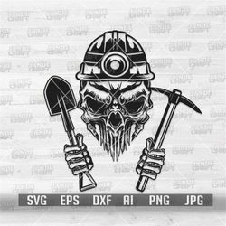 Mining Skull svg | Miner Dad Gift Idea | Mining T-shirt png | Hard Hat Clipart | Shovel Stencil | Mining Tools Shop dxf