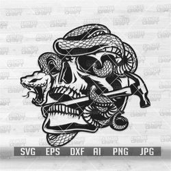 Carpenter Skull svg | Skeleton Head with Serpent and Hammer Clipart | Skeletal Head and Snake Cut File | Repair Dad Sten