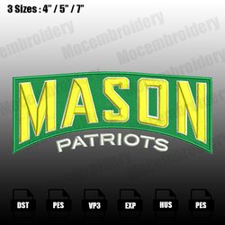 George Mason Patriots Embroidery Designs, NCAA Logo Embroidery Files, Machine Embroidery Pattern, Digital Download