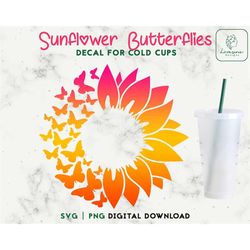 Butterfly 24oz Venti Cold Cup Svg - Sunflower Cold Cup SVG - For Personalized 24oz Venti Cold Cups - Digital Download