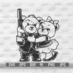 Teddy Lovers with Gun svg | Mafia Dad and Mom Clipart | Gangster Couple Cutfile | Hippie Teddy Bear Stencil jpeg | Hipst