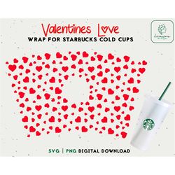 Hearts Pattern 24oz Venti Cold Cup Svg - Hearts Cold Cup SVG - Valentines Full Wrap For Personalized 24oz Venti Cold Cup