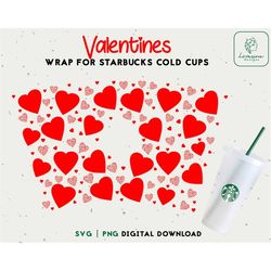 Valentines 24oz Venti Cold Cup Svg - Hearts Cold Cup SVG - Full Wrap For Personalized 24oz Venti Cold Cups - Digital Dow