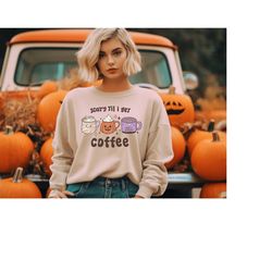 Scary Til I Get Coffee Shirt,Halloween Spooky Pumpkin Latte Spice Tshirt,Retro Halloween Coffee Tee,Halloween Shirts for