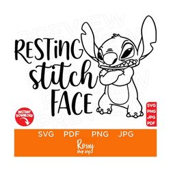Resting Stitch Face Svg, Stitch svg Disenyland Ears svg png clipart, cricut design Svg Pdf, Cut file Cricut, Silhouette,