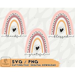 Rainbow SVG Cut File Bundle - Boho Rainbow Svg Files For Cricut - Boho Rainbow Clipart - Blessed Thankful Grateful SVG -