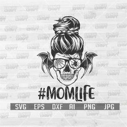 MomLife Halloween Skull svg | MomLife svg | Messy Bun Hair svg | Bun Mom svg | Halloween svg | Mom Life png | Mom svg |