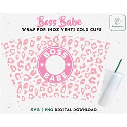 boss babe wrap 24oz venti cold cup svg, woman power cold cup svg, personalized cup, wrap cut file digital download