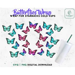 butterfly svg 24oz venti cold cup svg, cold cup svg- butterfly for personalized 24oz venti cold cups wrap cut file digit