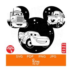McQueen Cars Vector Svg, Cars SVG, Tow Mater Svg, Mack Svg, Lightning McQueen Svg, Clipart Disneyland ears Svg Cut file