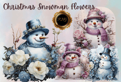 Christmas snowman flowers clipart, Snowman flowers PNG, Sublimation clipart, Christmas designs, Holiday graphics clipart