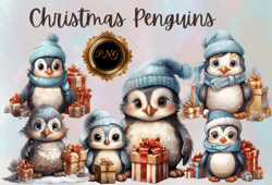 Christmas penguin clipart, Long-tailed Christmas penguin PNG, Sublimation clipart penguin, Christmas penguin designs,