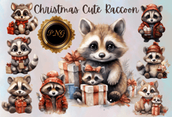 Christmas cute raccoon Png Clipart, Holiday raccoon illustrations, Sublimation-ready Christmas clipart, Festive raccoon