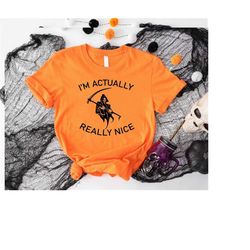 Halloween Death Shirt, I'm Actually Really Nice Vintage Movie Shirt, Skeleton Dark Humor T-Shirt, Kids Halloween Gift Sh
