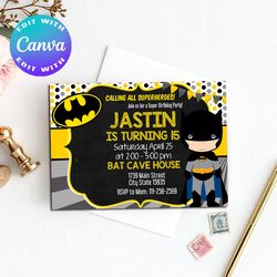 Batman Invitation, Superhero Invitation, Batman Birthday invitation, Batman Birthday Party invitation, Batman Invites