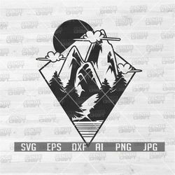 Mountain Scene Geometric svg | Outdoor svg | Mountain svg | Camp Life svg | Camping svg | Adventure svg | Geometric Clip