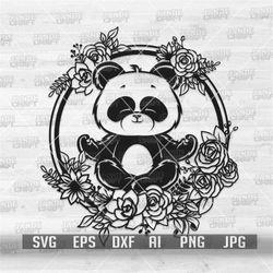 Cute Panda Meditate svg | Floral Animal Wreath Clipart | Baby Panda Yoga Cut File | Zoo Keeper T-shirt Design Gift Idea