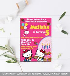 Hello Kitty Invitation, Hello Kitty Birthday Invitation, Hello Kitty Birthday Party Invitation, Hello Kitty Invites