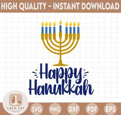 Happy Hanukkah SVG | Menorah SVG | Chanukah Jewish Holiday Celebration | Cricut Silhouette | Printable Clipart Vector