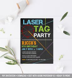 Laser Tag Invitation, Laser Tag Invites, Laser Tag Birthday Invitation, Laser Tag Birthday Party Invitation, Laser Tag