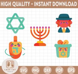 Hanukkah svg, clip art hanukkah, Holidays doodle vector icons,Jew Festival Clipart. Menorah Set Illustration Artwork