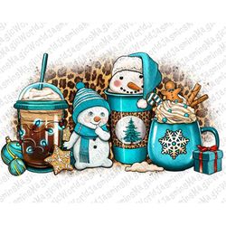 Western Winter Snowman Coffee Cups Png Sublimation Design, Christmas Png, Winter Coffee Cups Png, Christmas Coffee Cups
