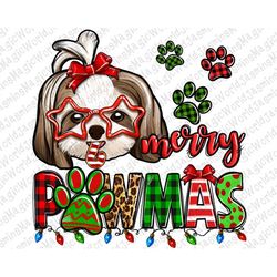 Merry pawmas Christmas Shih Tzu png sublimate designs download, Christmas Png, Shih Tzu png,Christmas animals png,sublim